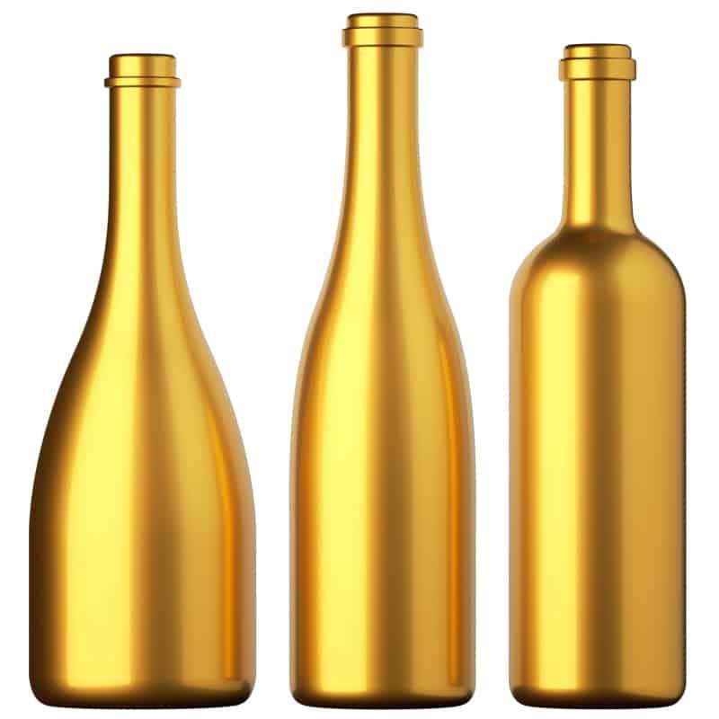Botellas de vidrio pintadas de color dorado