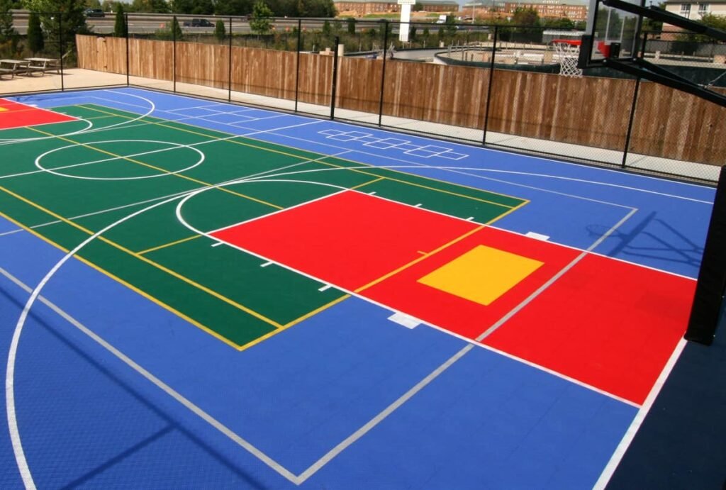 Cancha de basquet pintada con pintura epoxi